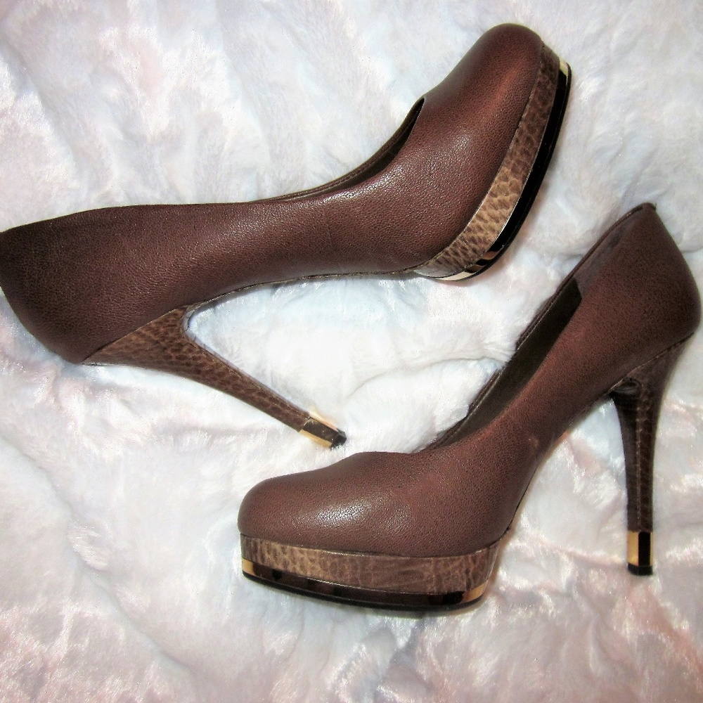 Gianni Bini Tan Leather Platform Heels